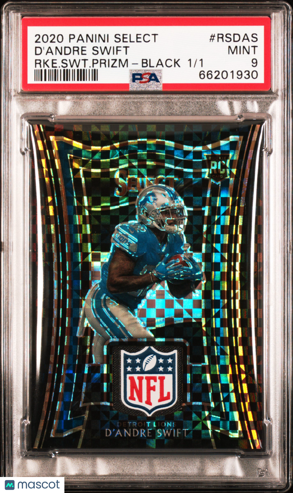 2020 Panini Select D'andre Swift #RS-DAS Rookie Swatches Prizm Black 1/1 PSA 9