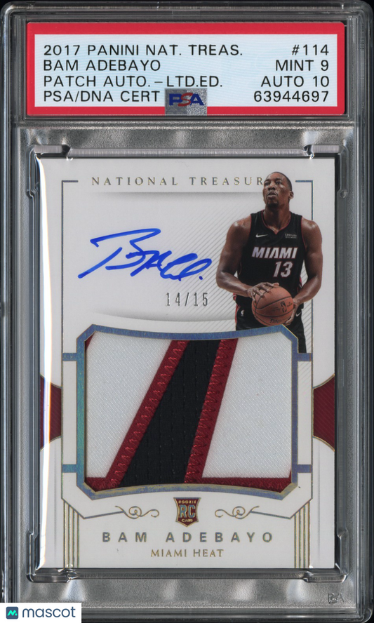 2017 National Treasures Bam Adebayo #114 Patch Auto Limited Edition PSA 9