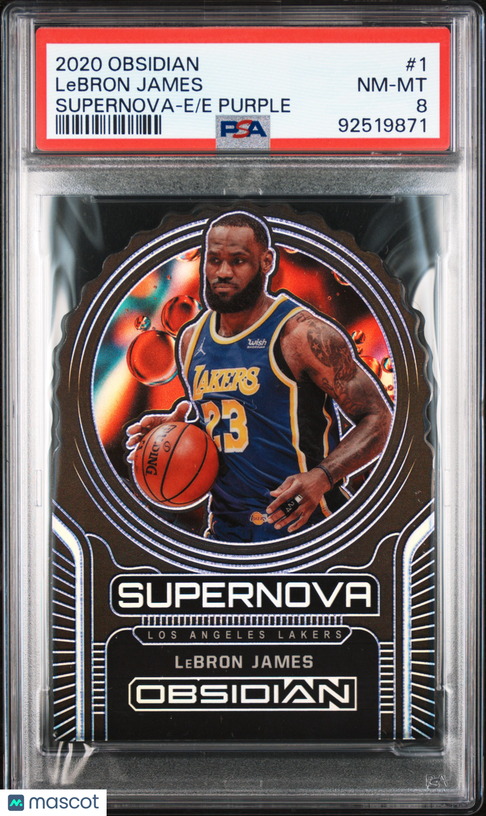 2020 Panini Obsidian Supernova LeBron James #1 Purple PSA 8