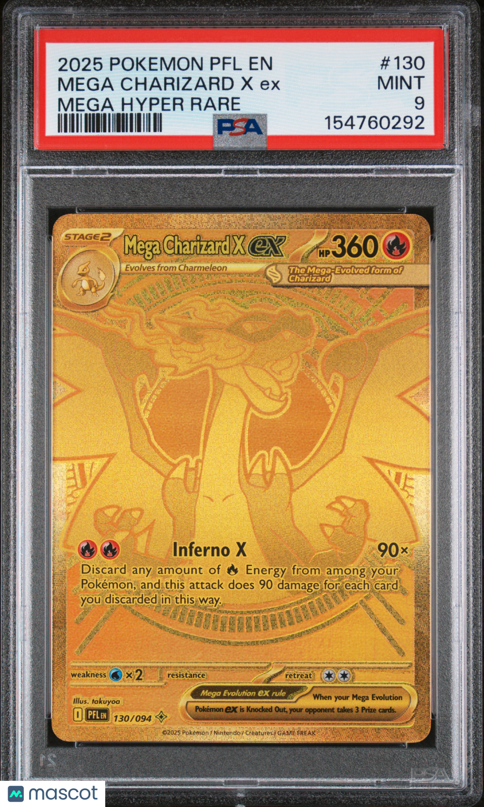 2025 Pokemon PFL EN-Phantasmal Flames Mega Charizard X EX #130 Mega Hyper Rare PSA 9