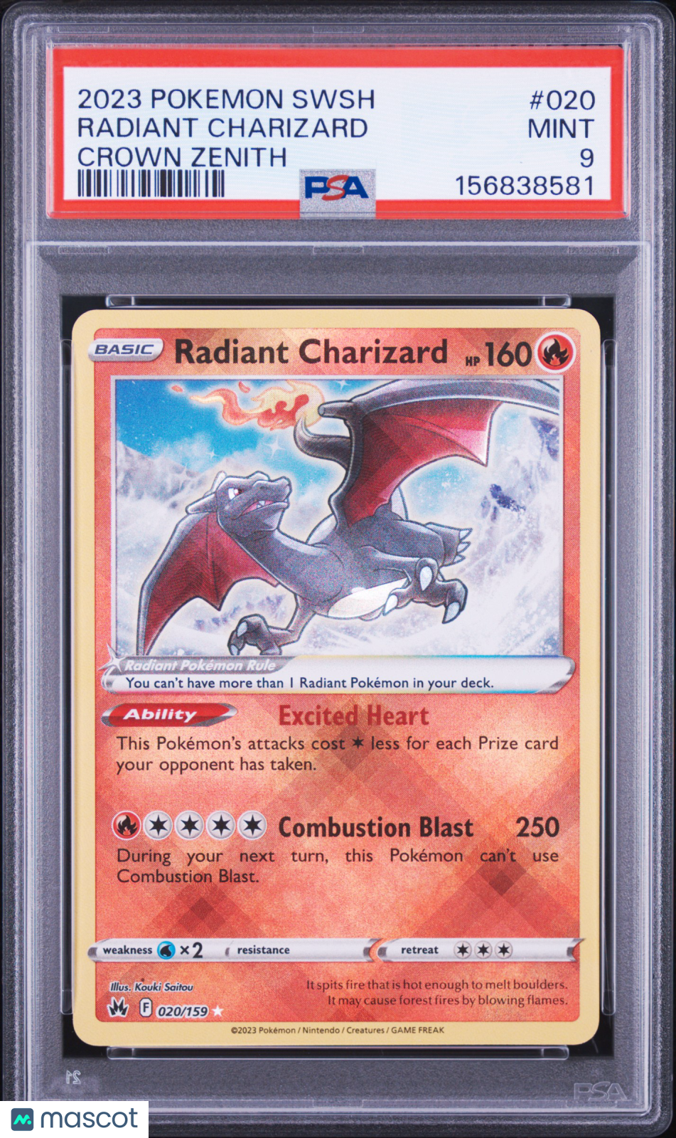 2023 Pokemon Sword And Shield Crown Zenith Radiant Charizard #020 PSA 9