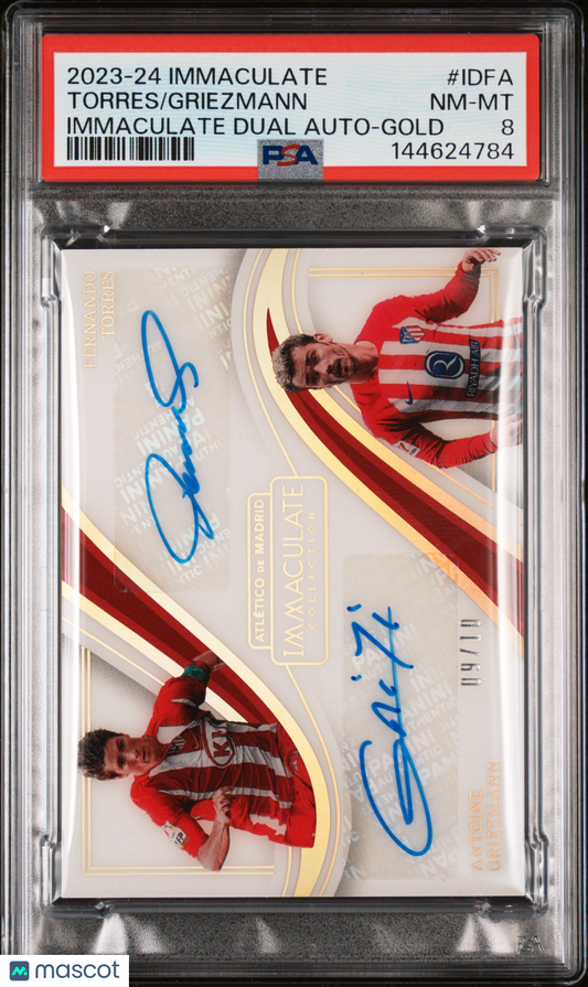 2023-24 Panini Immaculate Collection Dual Auto Torres Griezmann Gold PSA 8 /10