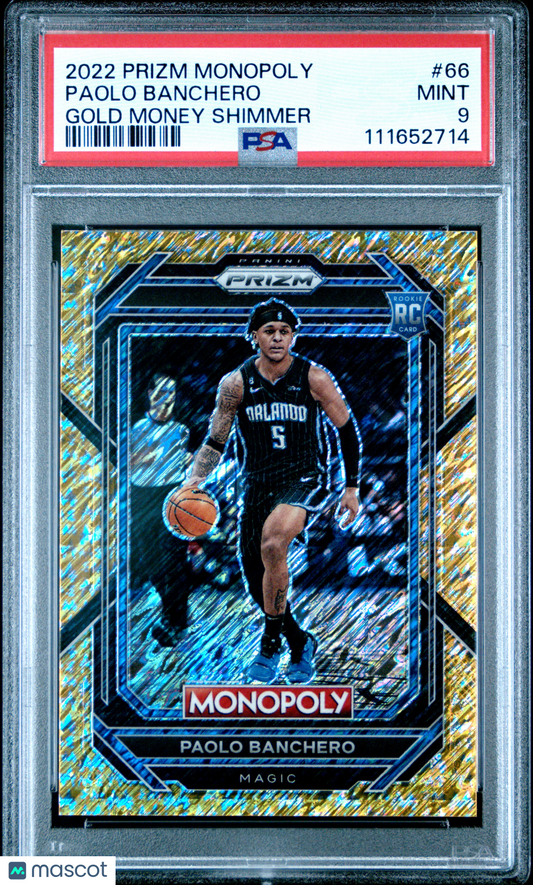 2022 Panini Prizm Monopoly Paolo Banchero #66 Gold Money Shimmer PSA 9