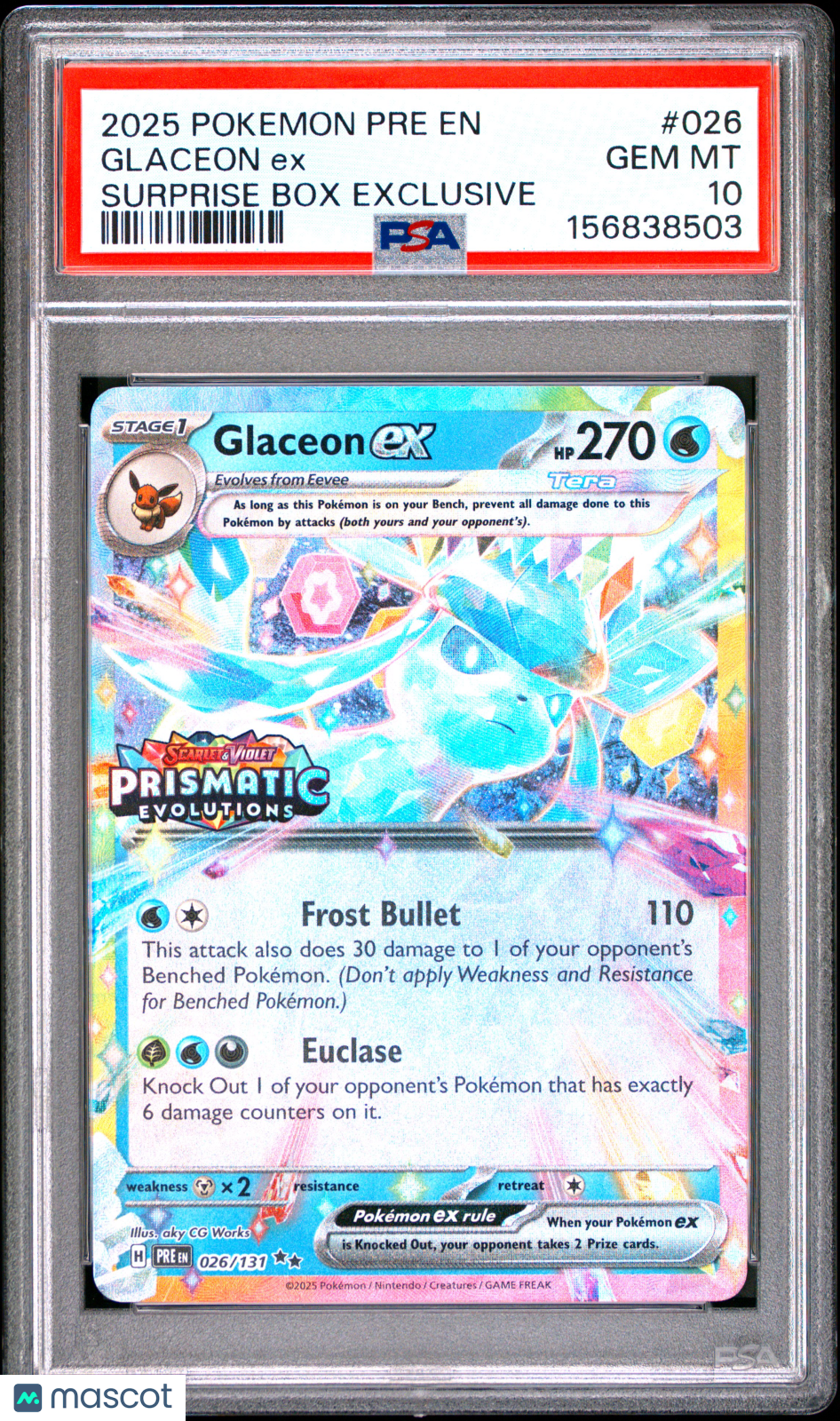2025 Pokemon Pre EN-Prismatic Evolutions Glaceon EX #026 PSA 10