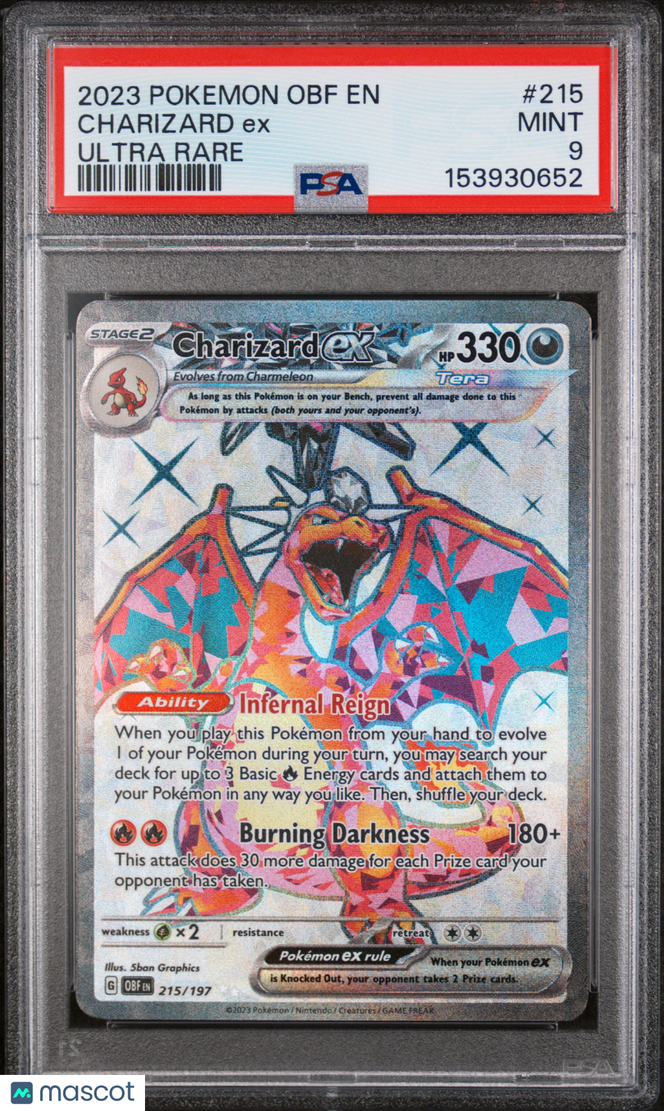 2023 Pokemon Obf EN-Obsidian Flames Charizard EX #215 Ultra Rare PSA 9