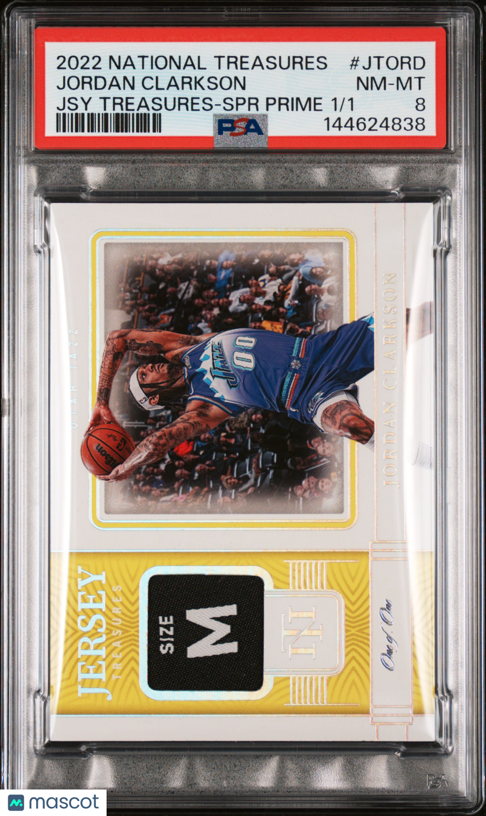 2022 Panini National Treasures Jersey Treasures Jordan Clarkson #JTORD Jsy SPR Prime PSA 8