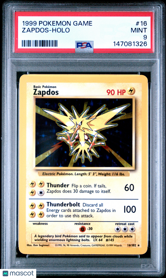 1999 Pokemon Game Zapdos #16 PSA 9