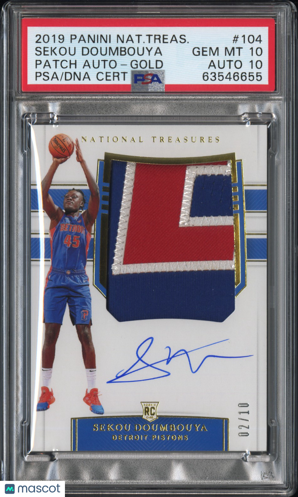 2019 Panini National Treasures Sekou Doumbouya #104 Gold /10 PSA 10 Auto 10