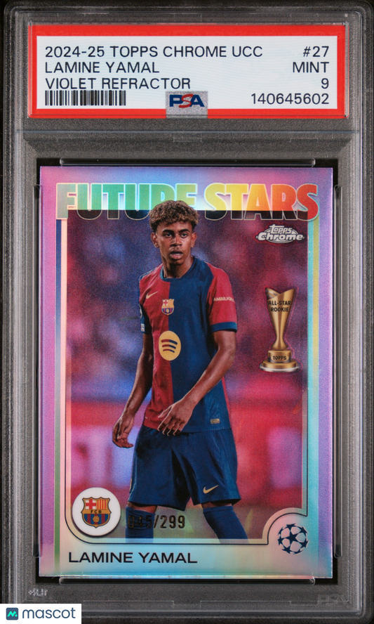 2024-25 Topps Chrome UEFA Club Competitions Lamine Yamal #27 Violet Refractor PSA 9