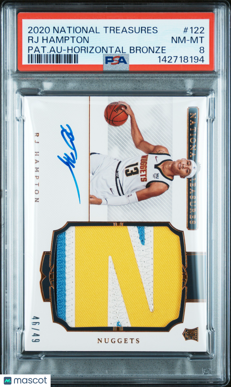 2020 Panini National Treasures RJ Hampton #122 Pat. Au Horizontal Bronze /49 PSA 8
