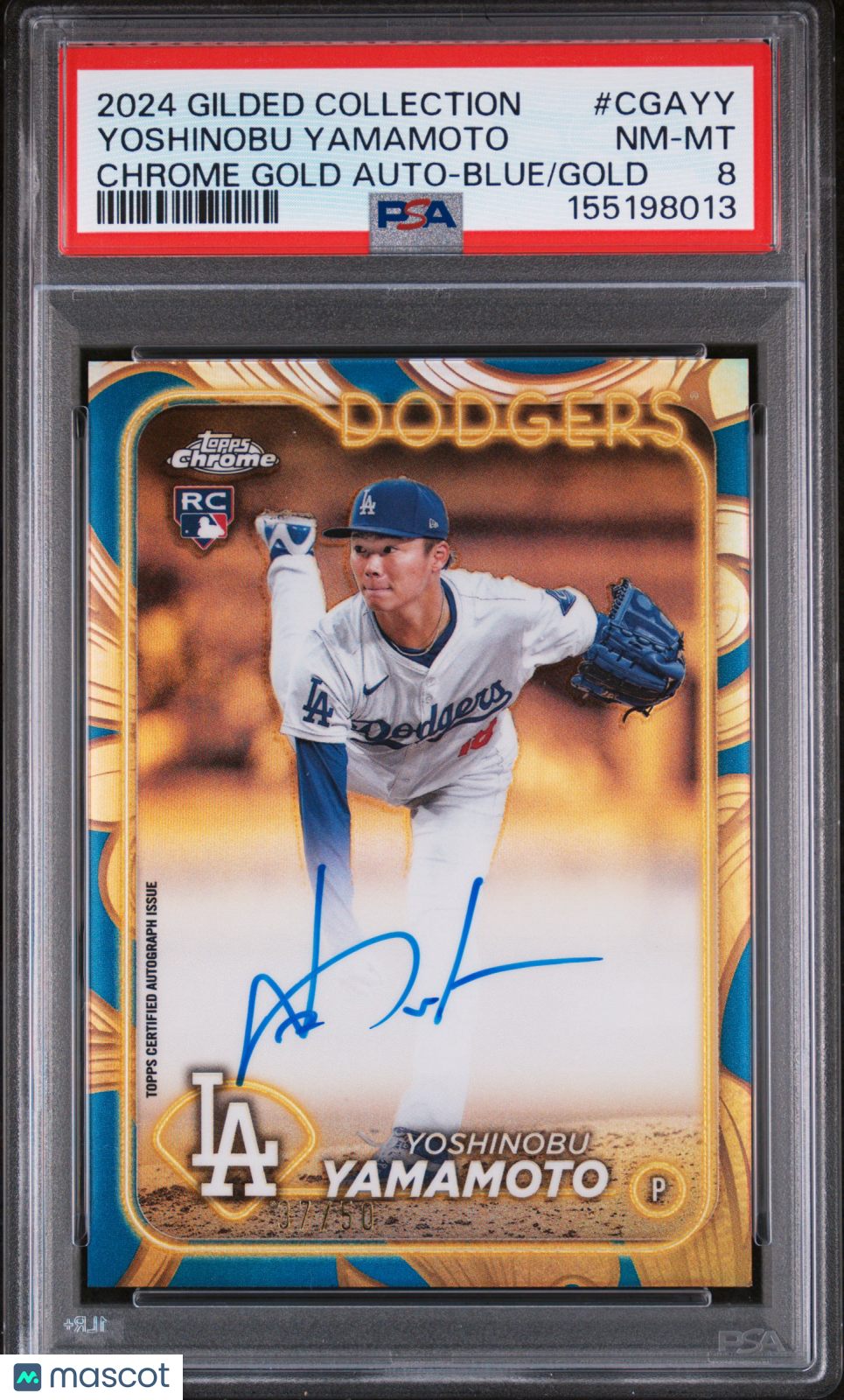 2024 Topps Gilded Coll Chrome Gold Auto Yoshinobu Yamamoto #CGAYY Blue /50 PSA 8