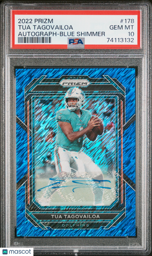 2022 Panini Prizm Tua Tagovailoa #178 Autograph Blue Shimmer PSA 10