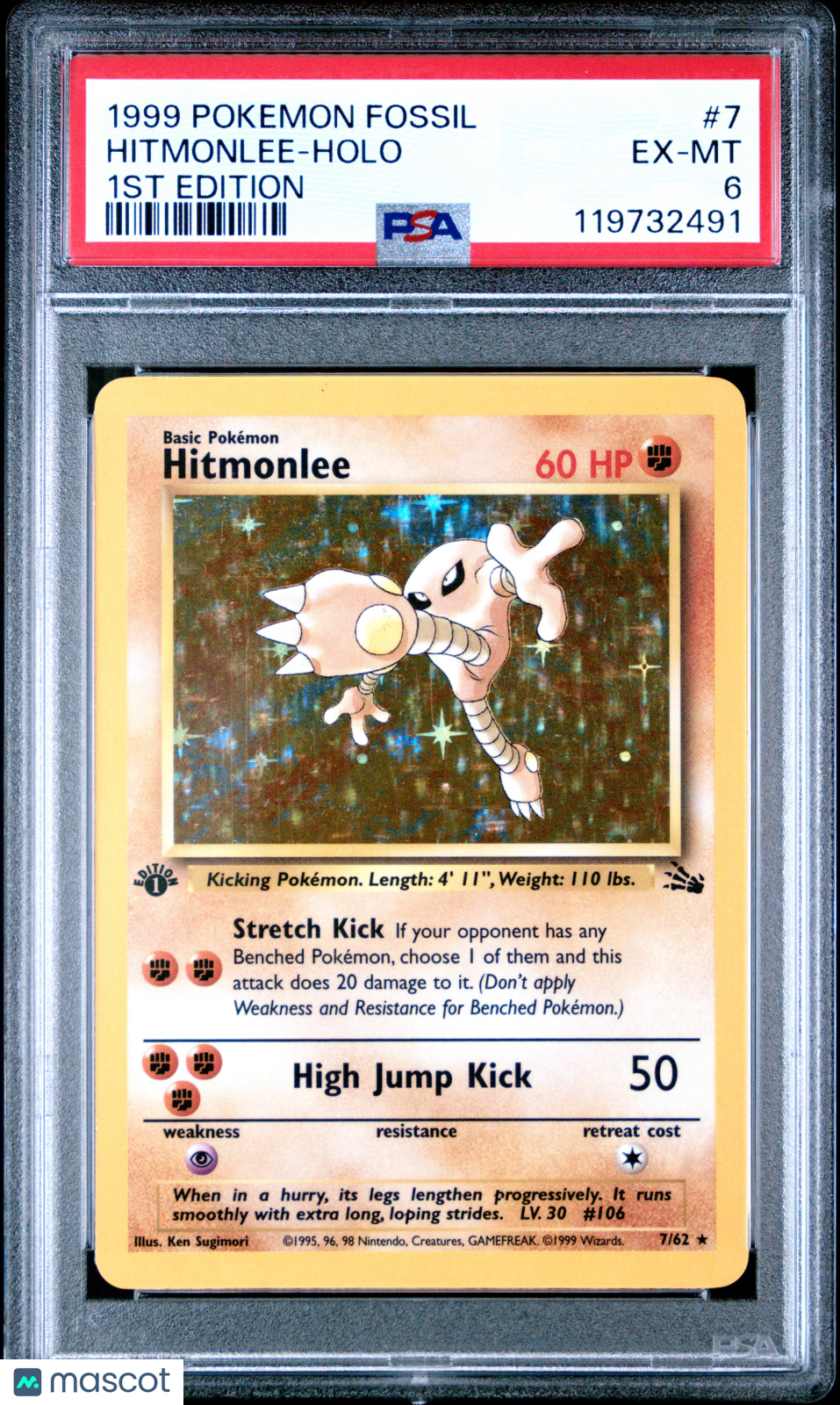 1999 Pokemon Fossil Hitmonlee #7 1ST Edition PSA 6