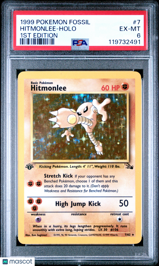 1999 Pokemon Fossil Hitmonlee #7 1ST Edition PSA 6