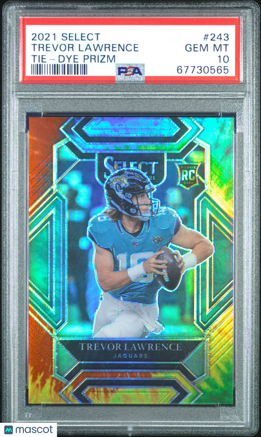 2021 Panini Select Trevor Lawrence #243 Tie Dye Prizm PSA 10