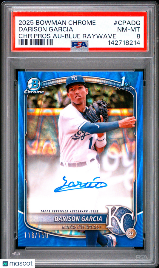 2025 Bowman Chrome Prospect Autographs Darison Garcia #CPADG Blue Raywave 118/150 PSA 8