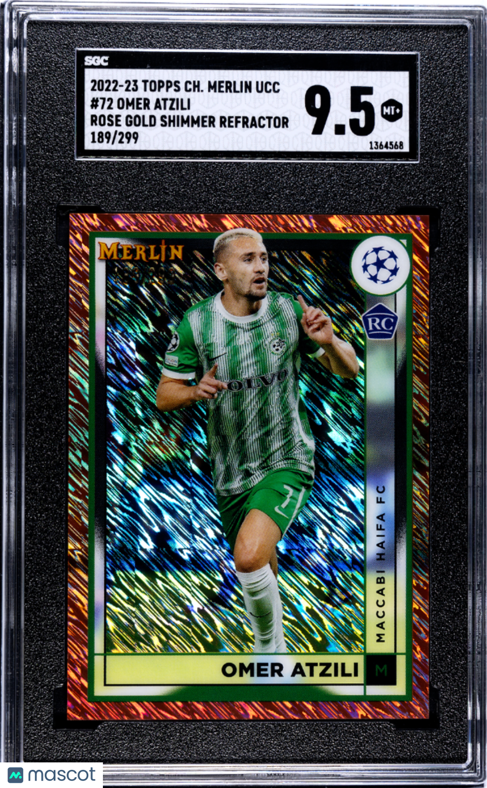 2022 Topps Chrome Merlin Ucc Omer Atzili #72 Rose Gold Shimmer Refractor SGC 9.5