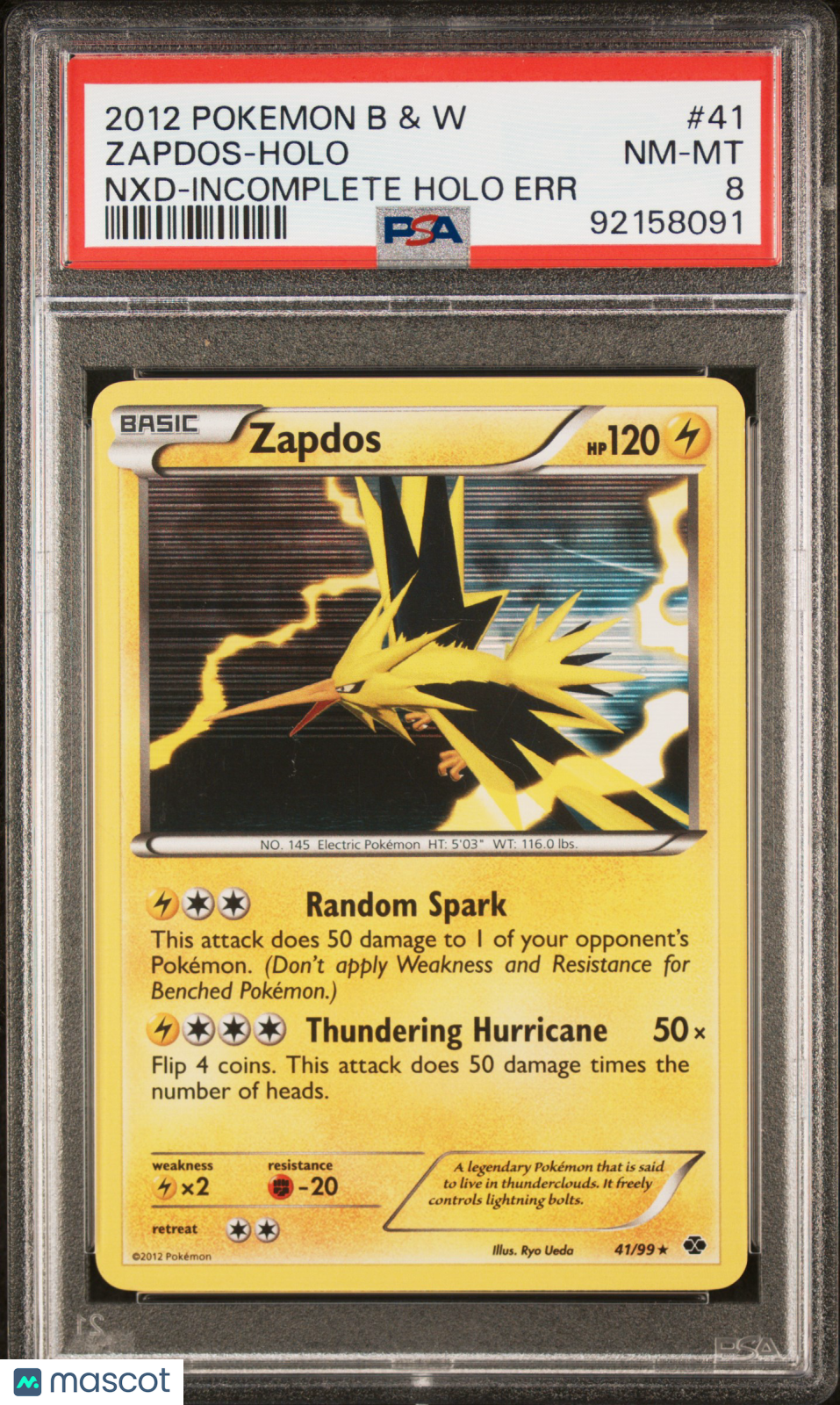 2012 Pokemon Black & White Next Destinies Zapdos #41 NXD-Incomplete Holo PSA 8