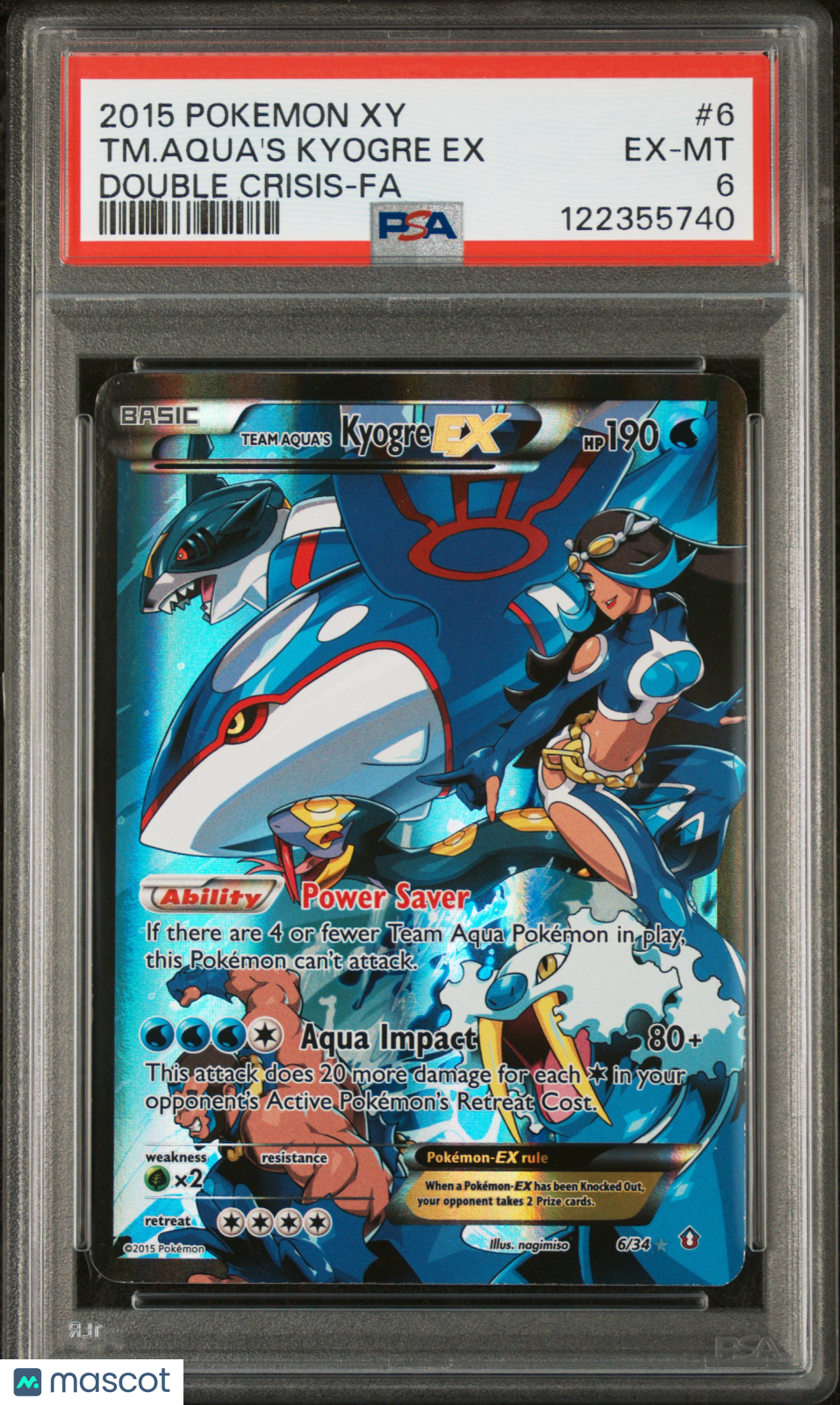 2015 Pokemon Xy Double Crisis TM. Aqua's Kyogre EX #6 PSA 6