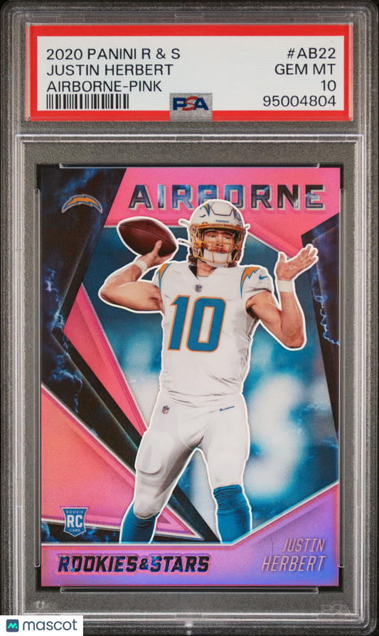 2020 Panini Rookies & Stars Airborne Justin Herbert #AB22 Pink PSA 10