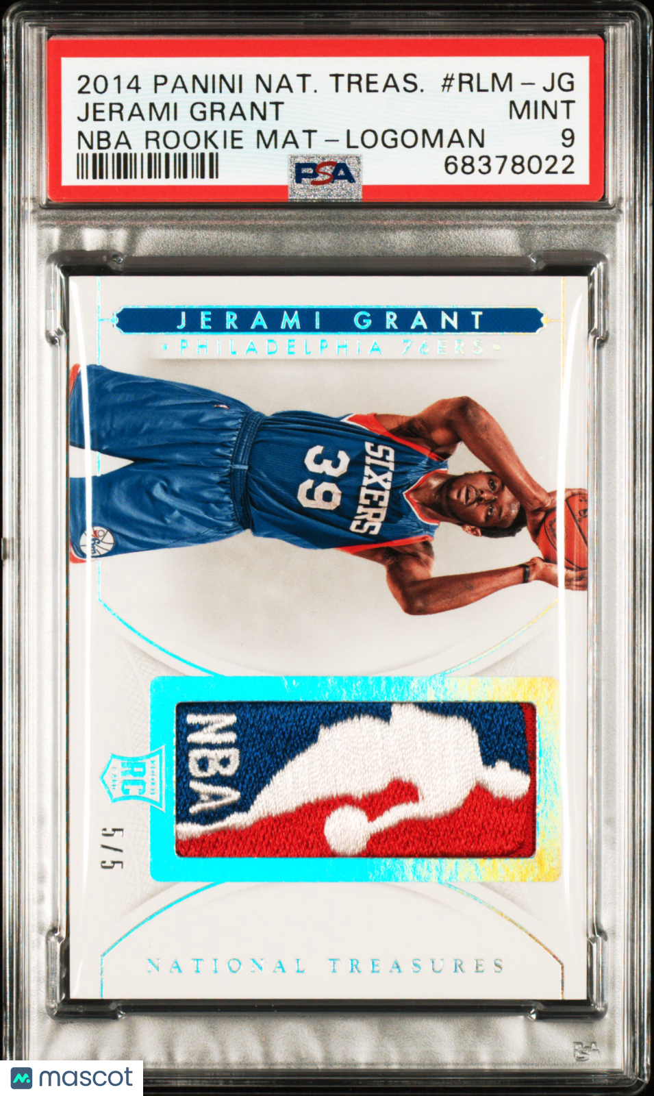 2014 National Treasures Jerami Grant #RLM-JG NBA Rookie Materials Logoman /5 PSA 9