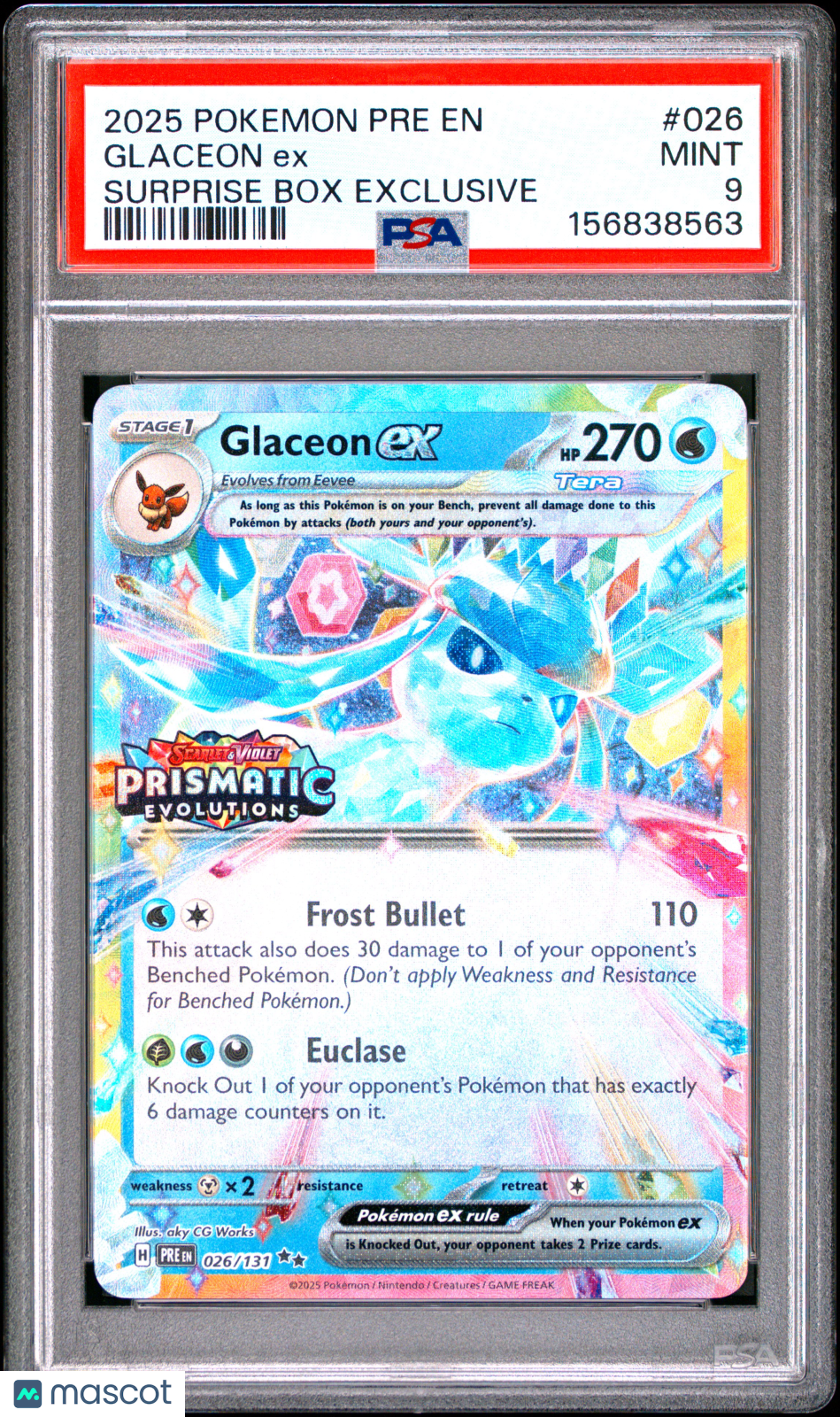 2025 Pokemon Pre EN-Prismatic Evolutions Glaceon EX #026 PSA 9