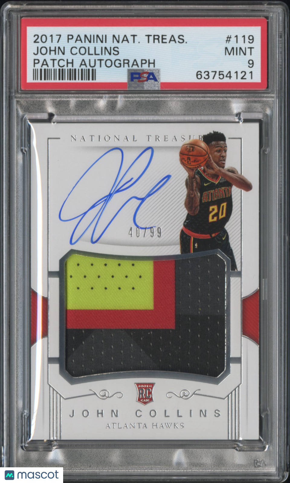 2017 Panini National Treasures John Collins #119 Patch Autograph /99 PSA 9
