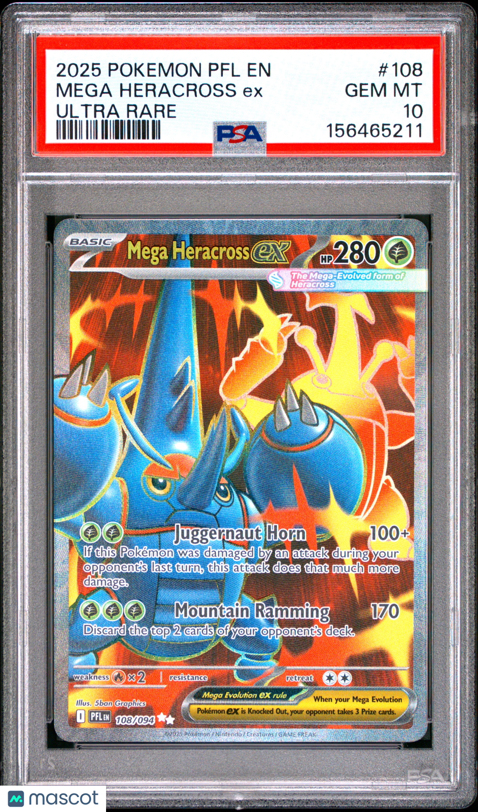 2025 Pokemon PFL EN-Phantasmal Flames Mega Heracross EX #108 Ultra Rare PSA 10