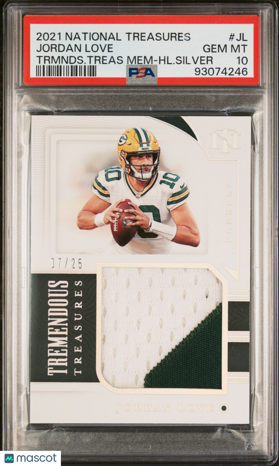 2021 National Treasures Jordan Love #JL Tremendous Treasures Memorabilia PSA 10
