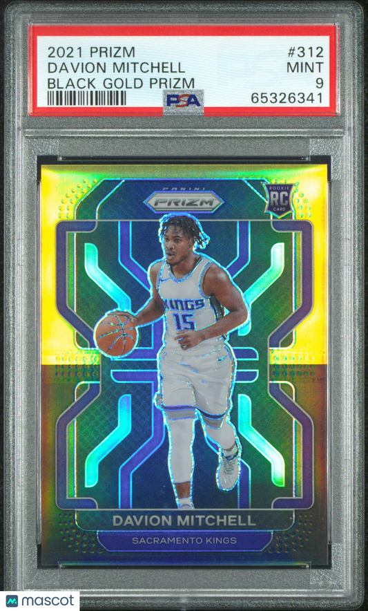 2021 Panini Prizm Davion Mitchell #312 Black Gold /5 PSA 9