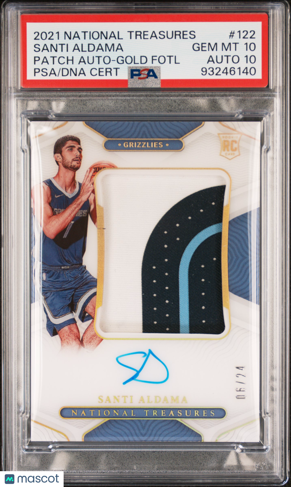 2021 National Treasures Santi Aldama #122 Patch Auto Gold Fotl /24 PSA 10 RPA RC