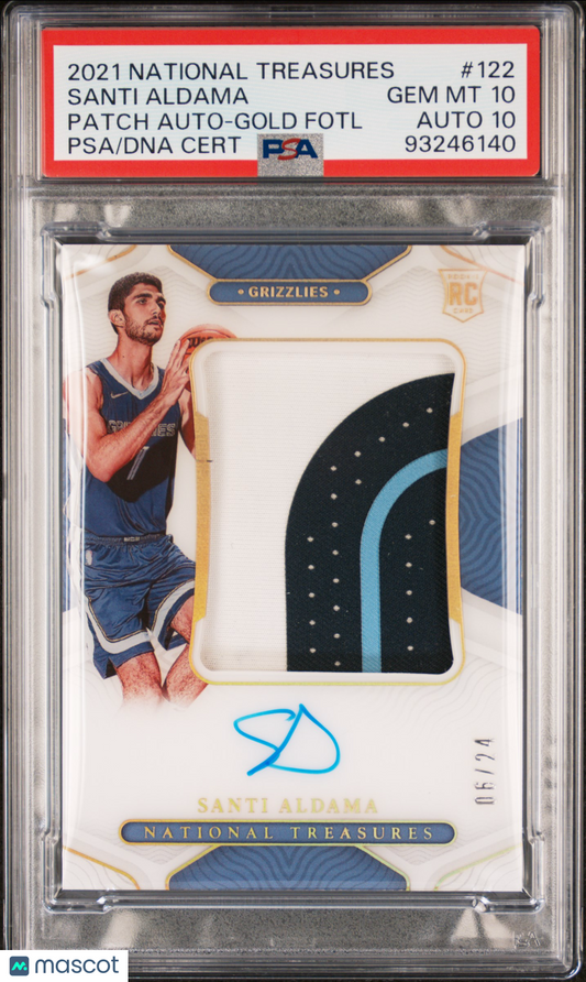 2021 National Treasures Santi Aldama #122 Patch Auto Gold Fotl /24 PSA 10 RPA RC