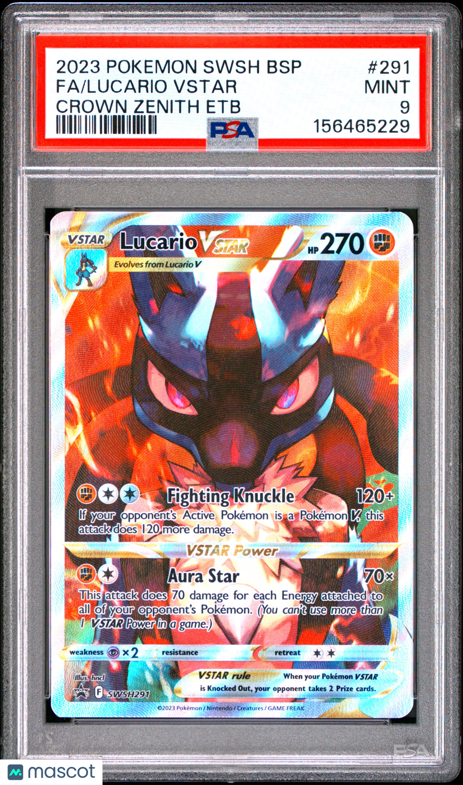 2023 Pokemon Swsh Black Star Promo Lucario VSTAR #291 Crown Zenith Etb Fa PSA 9
