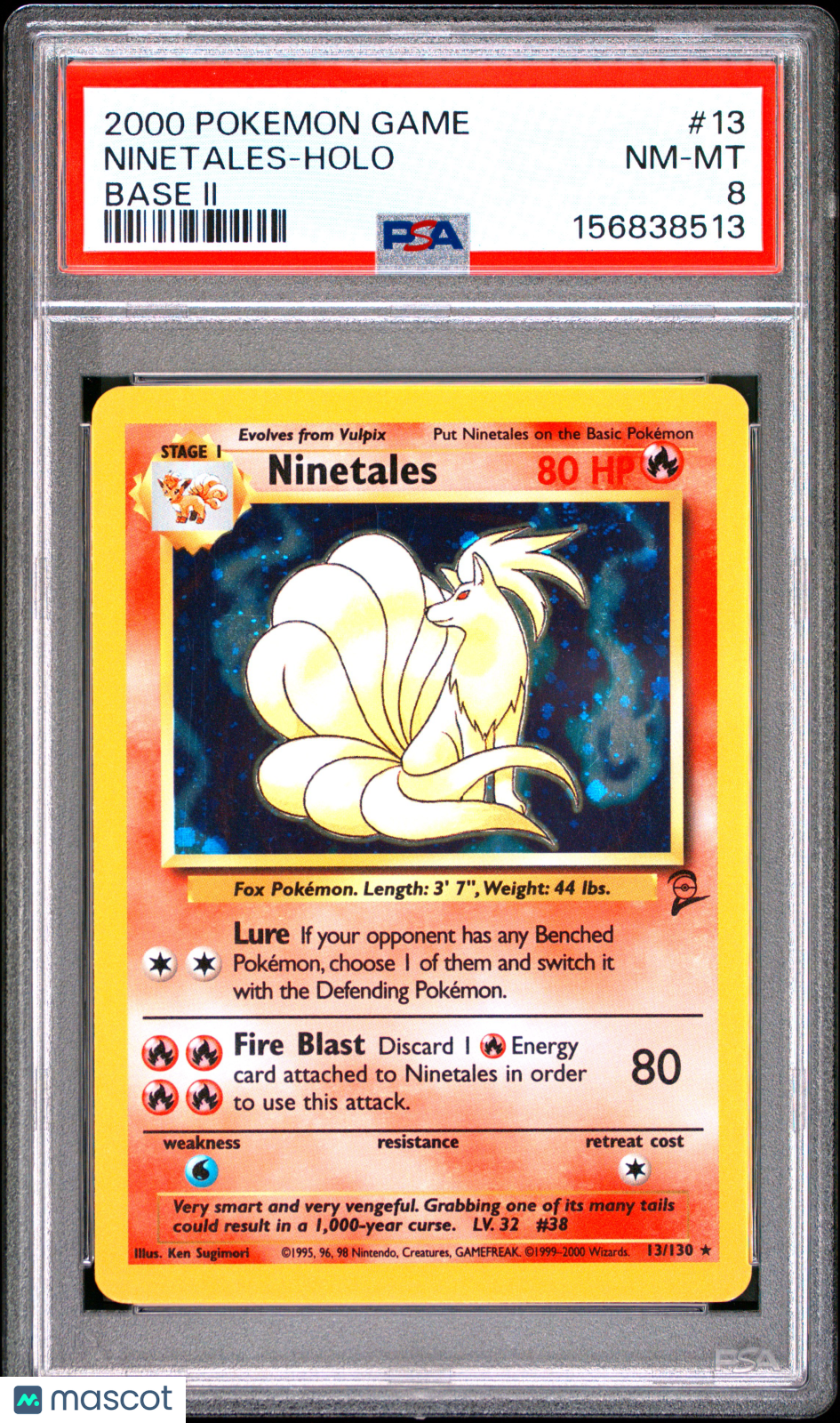 2000 Pokemon Game Base II Ninetales #13 Base II PSA 8