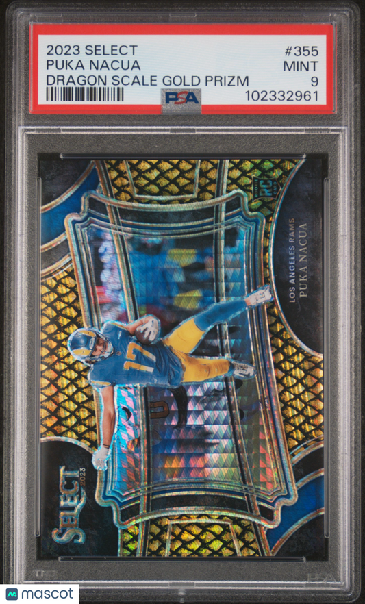 2023 Panini Select Puka Nacua #355 Dragon Scale Gold Prizm /10 PSA 9