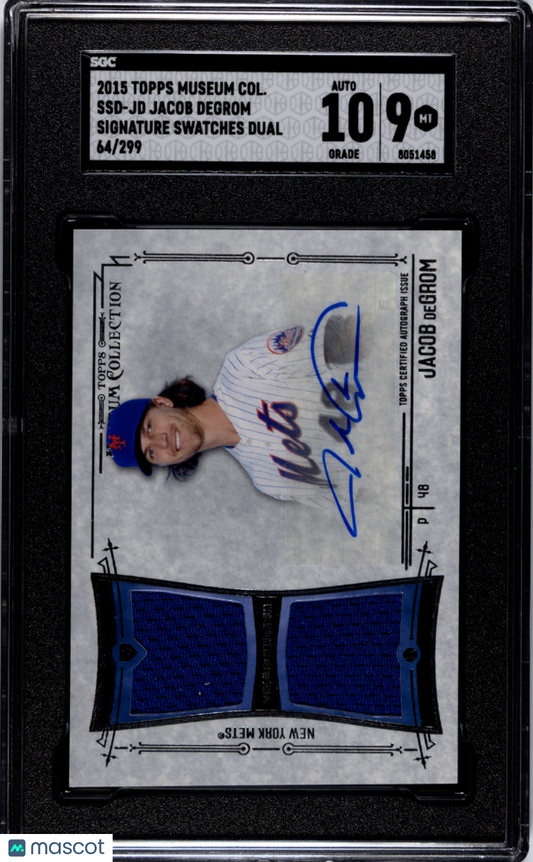2015 Topps Museum Collection Jacob Degrom #SSD-JD SIG. Swatches Dual SGC 9 Auto 10