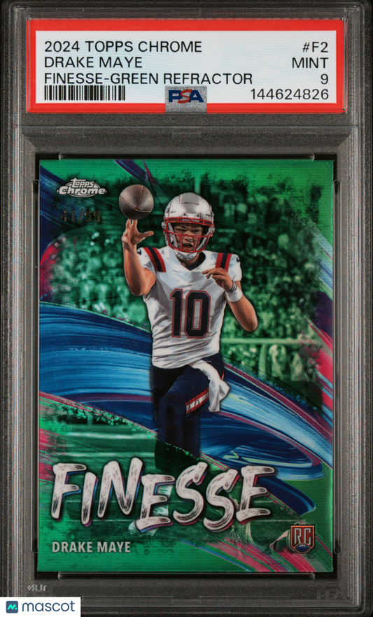 2024 Topps Chrome Finesse Drake Maye #F2 Green Refractor PSA 9