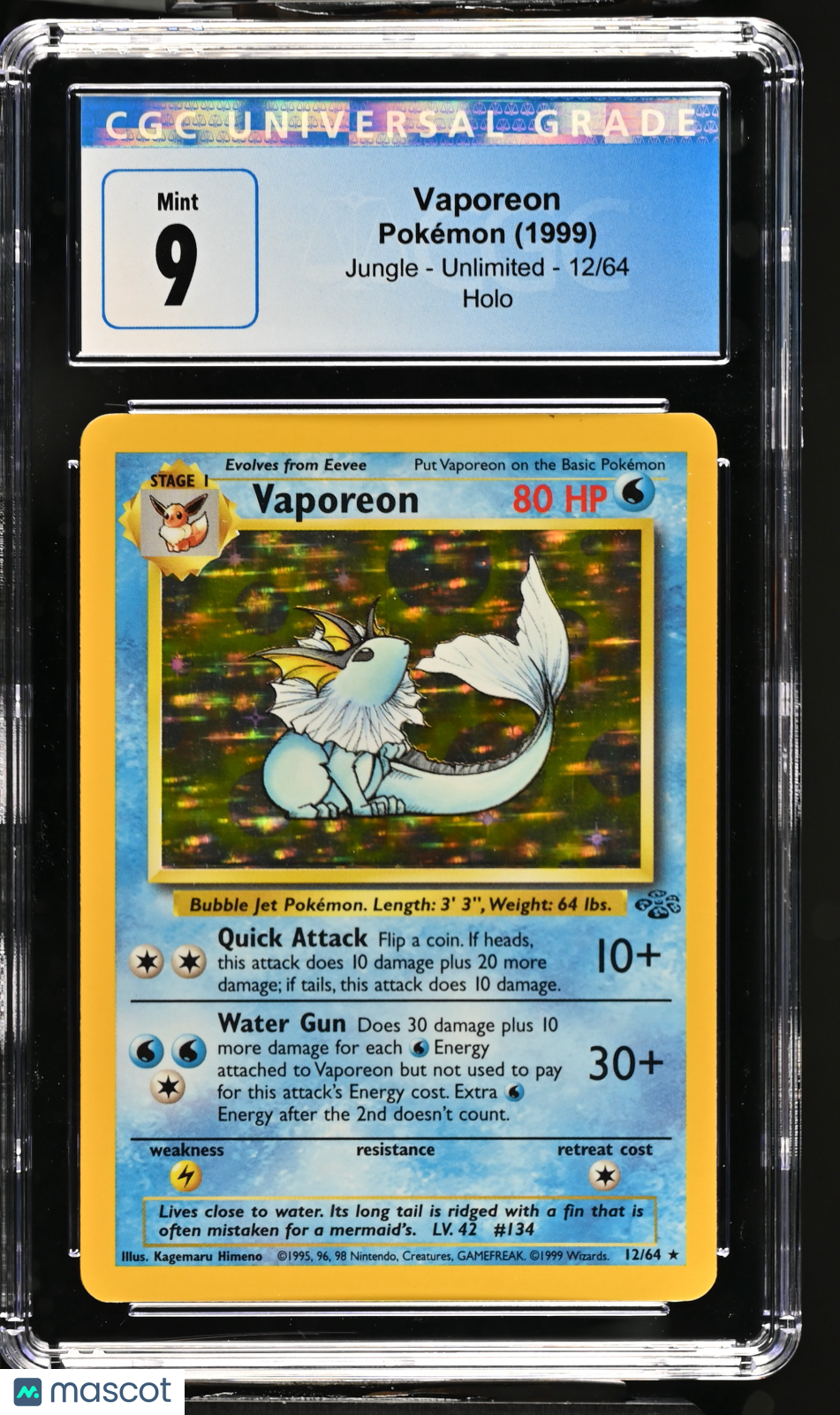 1999 Pokemon Jungle Vaporeon #12/64 CGC 9