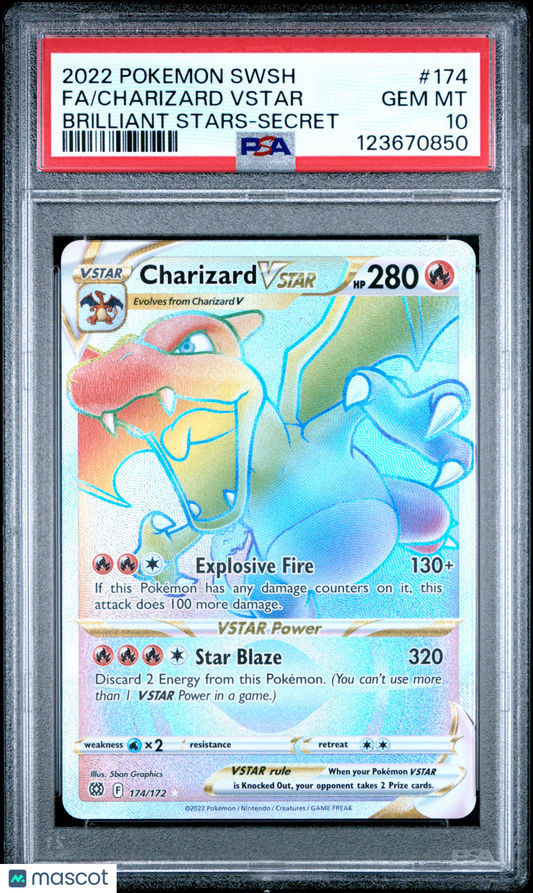 2022 Pokemon Sword & Shield Brilliant Stars Charizard VSTAR #174 PSA 10