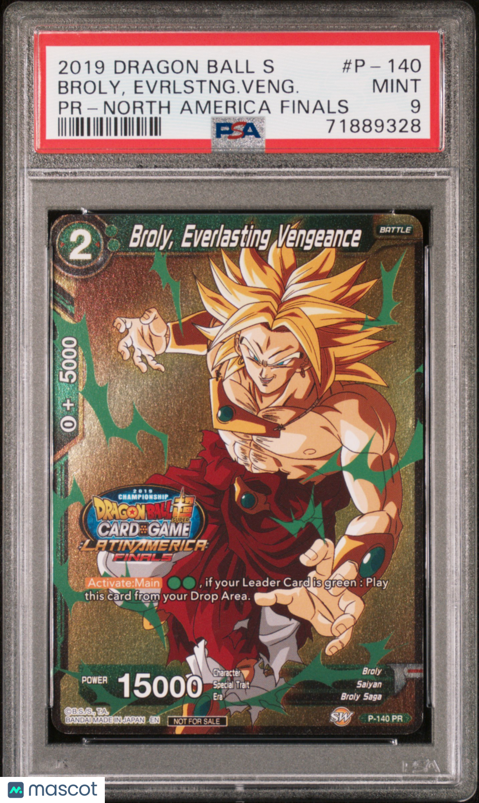 2019 Dragon Ball Super Promos Broly, Evrlstng. Veng. #P-140 America Finals PSA 9