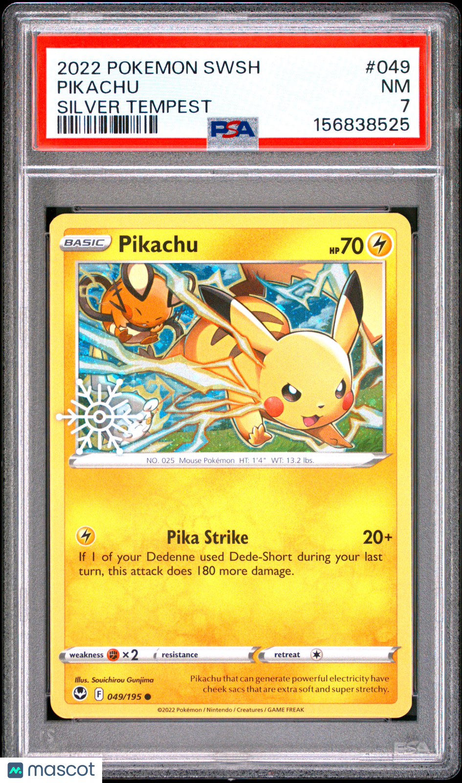 2022 Pokemon Sword & Shield Silver Tempest Pikachu #049 Silver Tempest PSA 7