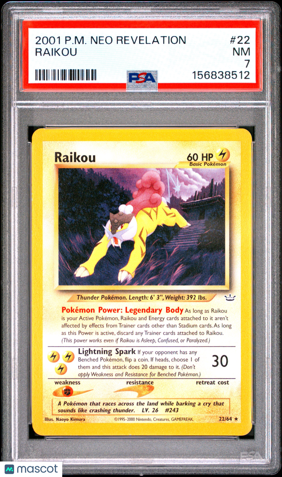 2001 Pokemon Neo Revelation Raikou #22 PSA 7