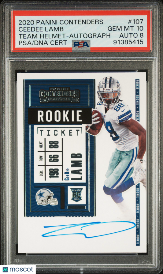 2020 Panini Contenders Ceedee Lamb #107 Team Helmet Autograph PSA 10 Auto 8