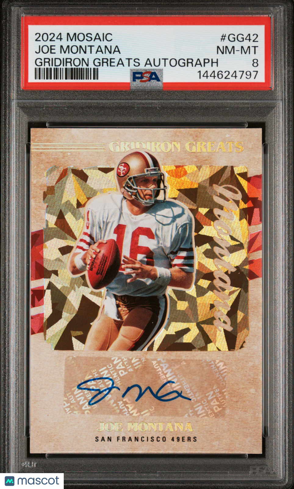 2024 Panini Mosaic Gridiron Greats Autographs Joe Montana #GG42 PSA 8