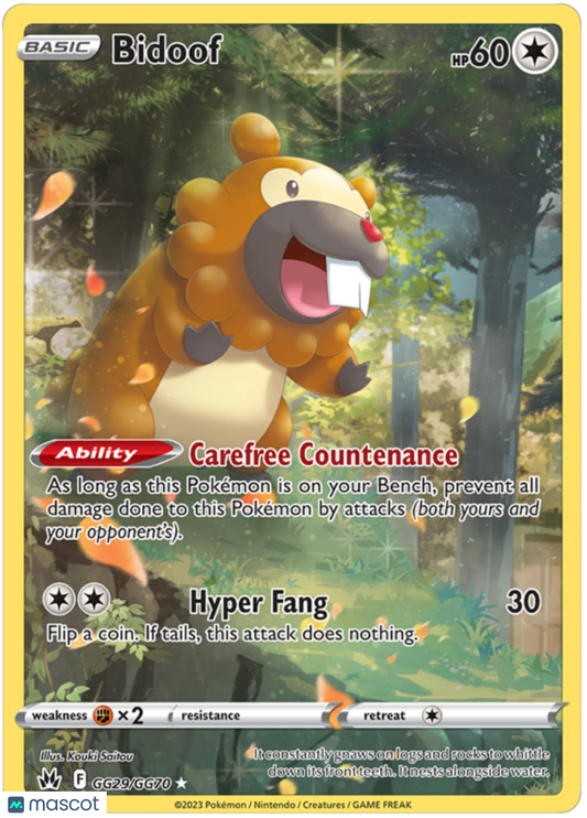 2023 Pokemon Crown Zenith Bidoof #GG29 Unlimited AGS 9.5