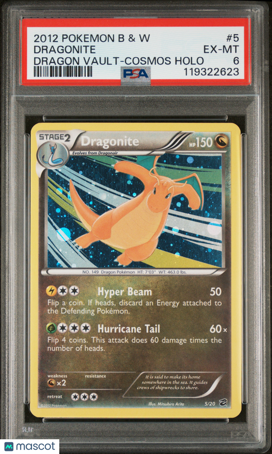2012 Pokemon Black & White Dragon Vault Dragonite #5 Cosmos Holo PSA 6