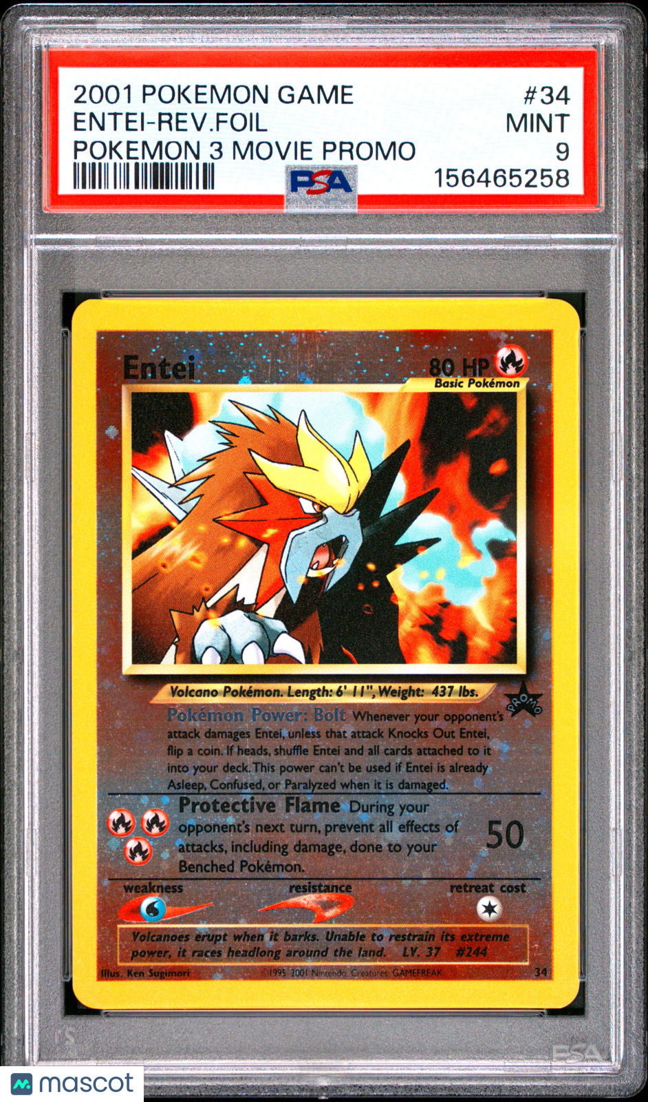 2001 Pokemon Game Movie Entei-Rev. Foil #34 Pokemon 3 Movie Promo PSA 9