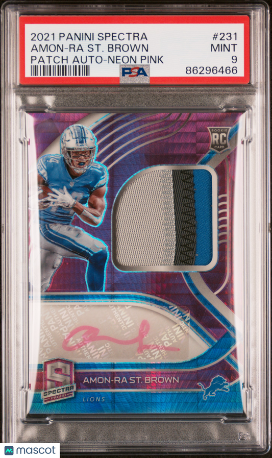 2021 Panini Spectra Amon-Ra ST. Brown #231 Patch Auto Neon Pink PSA 9
