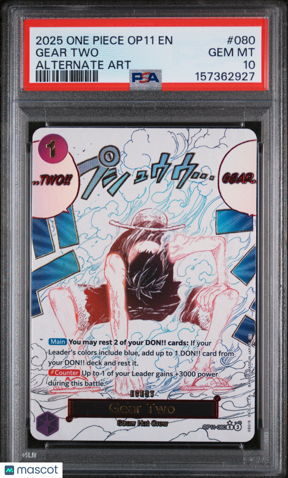 2025 One Piece Op11-A Fist Of Divine Speed Gear Two #080 Alternate Art PSA 10
