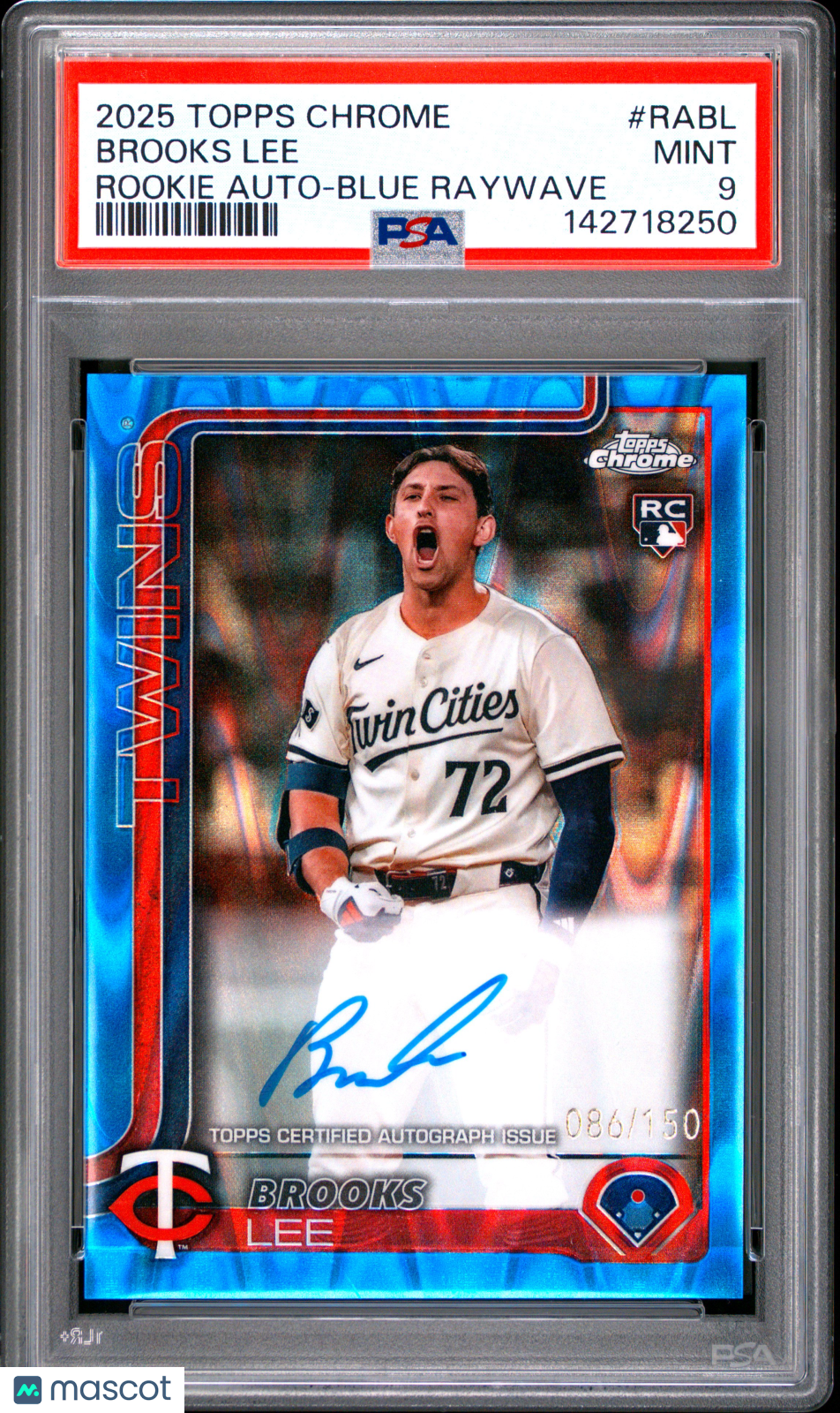 2025 Topps Chrome Rookie Autographs Brooks Lee #RABL Blue Raywave PSA 9